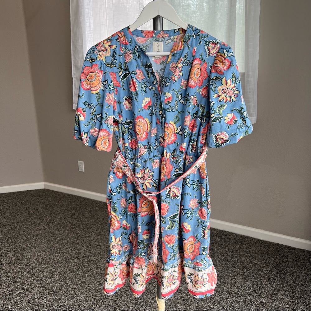 JOIE Baha Floral Puff Sleeve Belter Mini Cotton Dress - Picture 3 of 11
